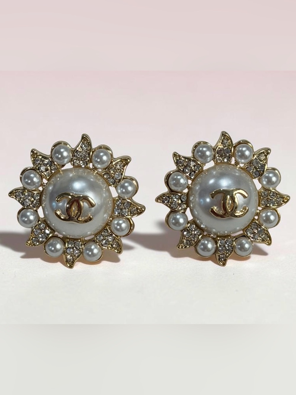 Gold-Tone Sunburst Pearl & Crystal Stud Earrings - White Faux Pearls